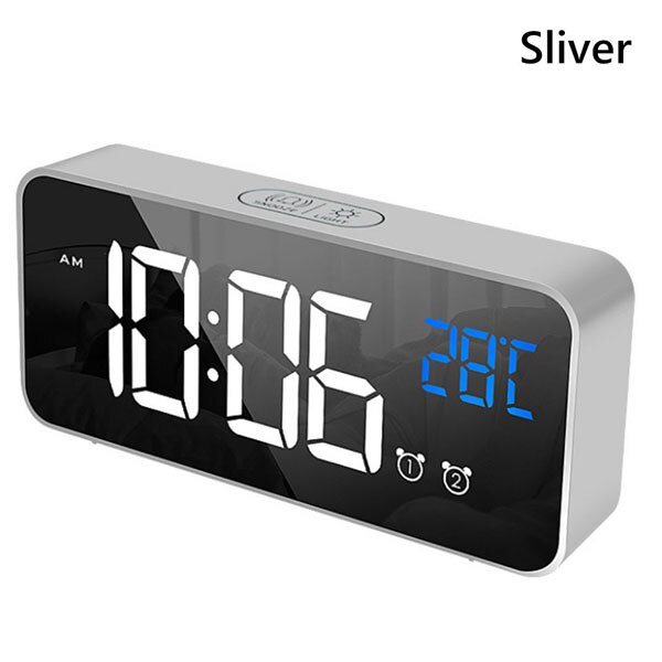 Student Alarm Clock Multi-function LED Clock Plug-in Charging Dual-use Voice-activated Clock Bedroom Living Room Office Use: 1pc Silver