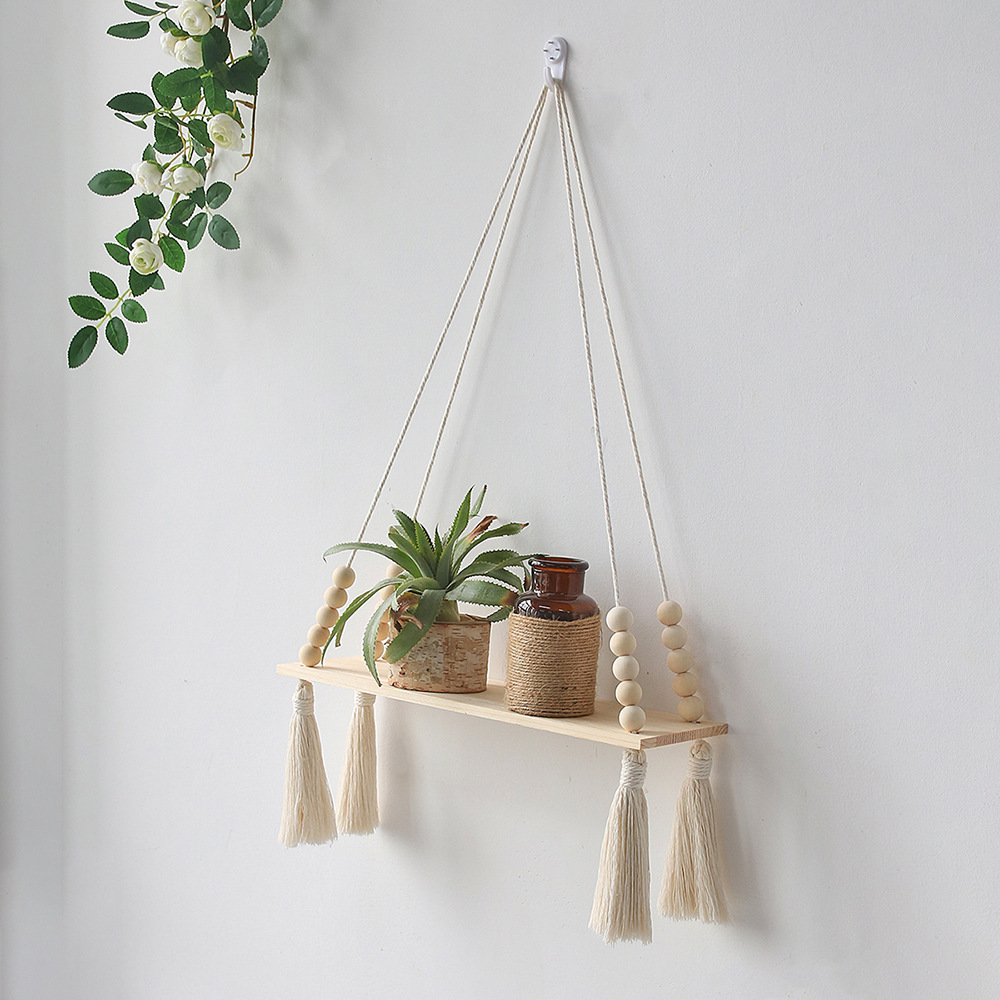 Étagères suspendues en macramé pour décoration murale, Triangle, étagères flottantes en bois, décoration Boho de ferme rustique pour chambre à coucher