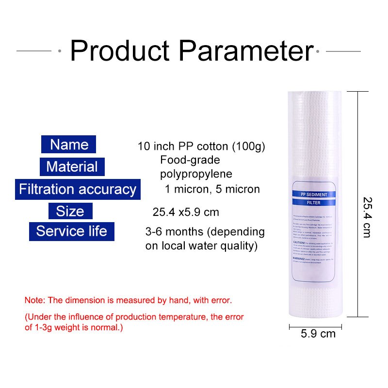 10 Uds. De 10 pulgadas (10 ") agua Pre filtro núcleo PP algodón para 1 micrón/5 micrones