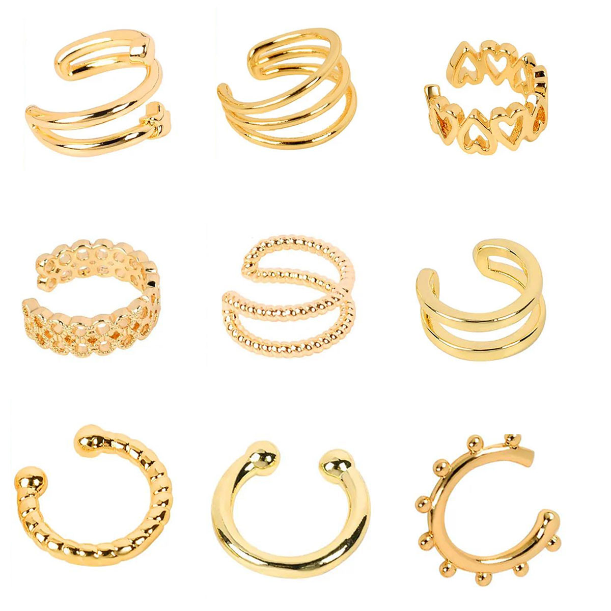 Brinco de punho geométrico feminino, brinco de clipe, sem piercing, dourado e prateado, com corrente de estrela e coração, joia de festa