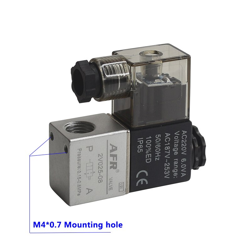 Válvula neumática Airtac tipo 2V025-08, normalmente cerrada, 12V, 24V, 220V, 1/4 &quot;, BSP, solenoide, PNEUMAT 2V025-06, con accesorios de anillo de sellado
