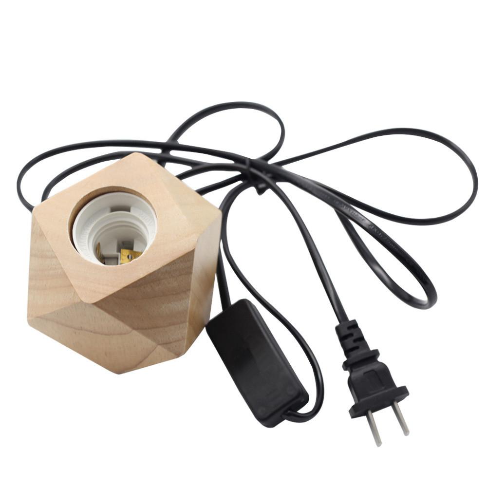 E27 Wood Diamond Shape Light Base with Dimmer Switch 110-240V US Plug