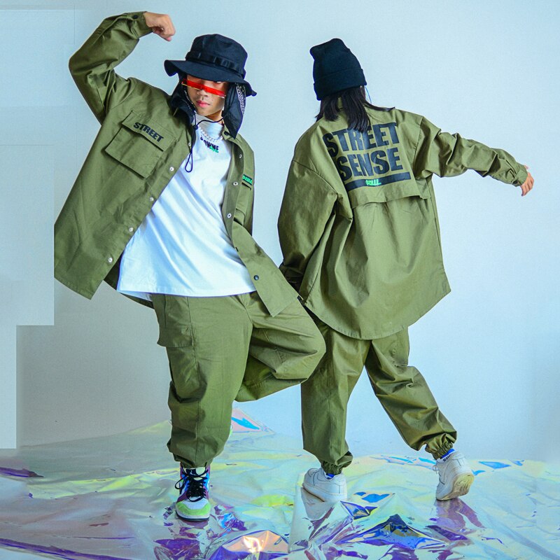 Costume de danse Hip-Hop pour enfants, veste verte, pantalon Hip-Hop, vêtements de danse moderne Jazz Street Dance, tenues de scène, DQS6012,