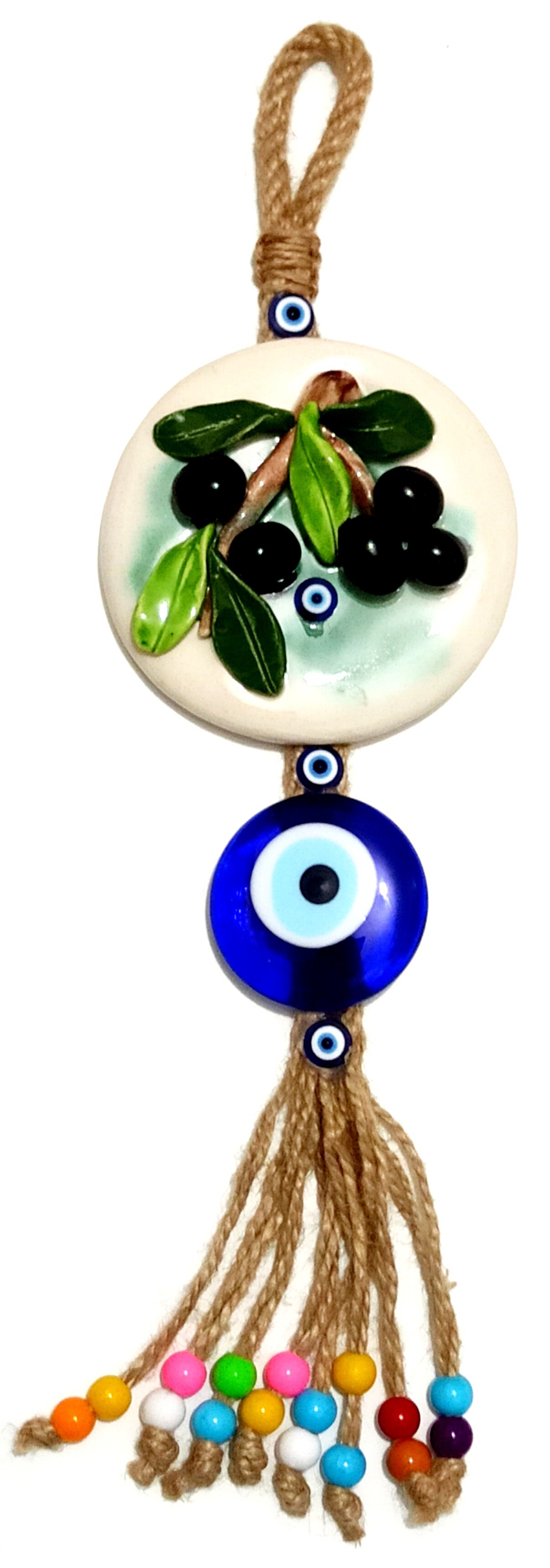 Image showcasing Ceramic Olive Detailed Glass Evil Eye Bead Handmad... – Grandado