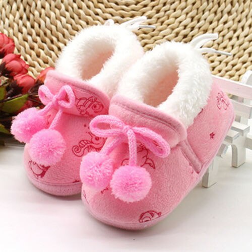 Pudcoco Cute Newborn Baby Kids Girl Print Tassel Shoes Winter Soft Sole Prewalker Crib Plush Boots