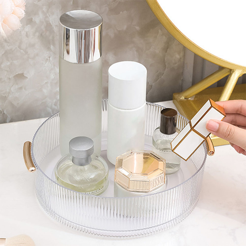 360° Rotating Cosmetic Storage Box - Large Capacity Round Transparent Tray - Desktop Organizer