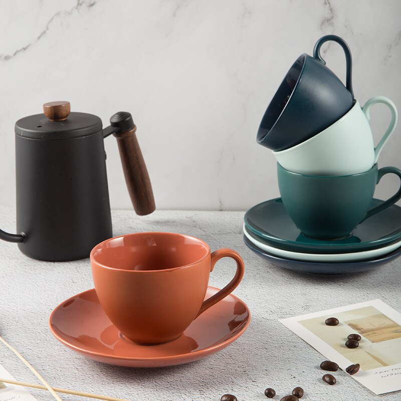 Large Capacity Ceramic Coffee Cup and Saucer Set Tableware Breakfast Milk Afternoon Tea Cappuccino Latte Mug for Dad Mom