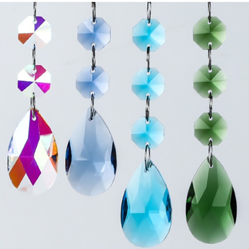 oben 2 satz/los Mehrfarbig Kristall Achteck Perlen + Engel tränen Facettierte Kristall Glas Kronleuchter Kristall Glas Suncatcher