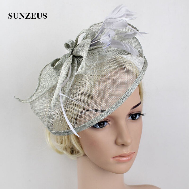 Sombreros y tocadores de boda con plumas de lino, sombreros de novia elegantes de Color dorado, sombrero de mujer, accesorios para el cabello SH13