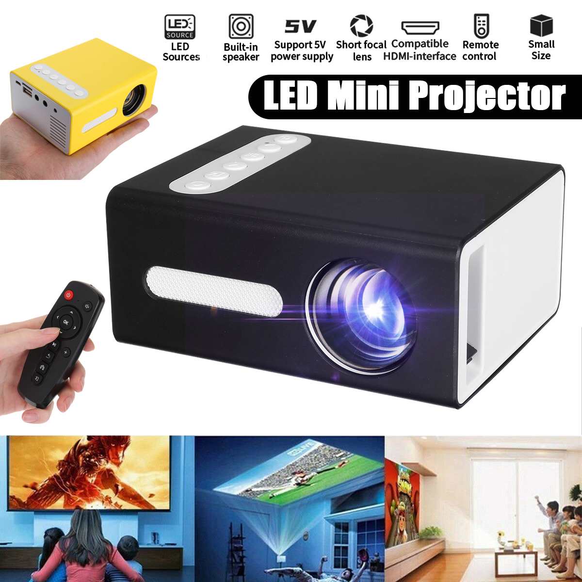 T300 110-240V Pro Led Mini Projector Ondersteunt 1080P Av Hdmi-Compatibel Usb Audio Projector Hd home Cinema Media Video Player