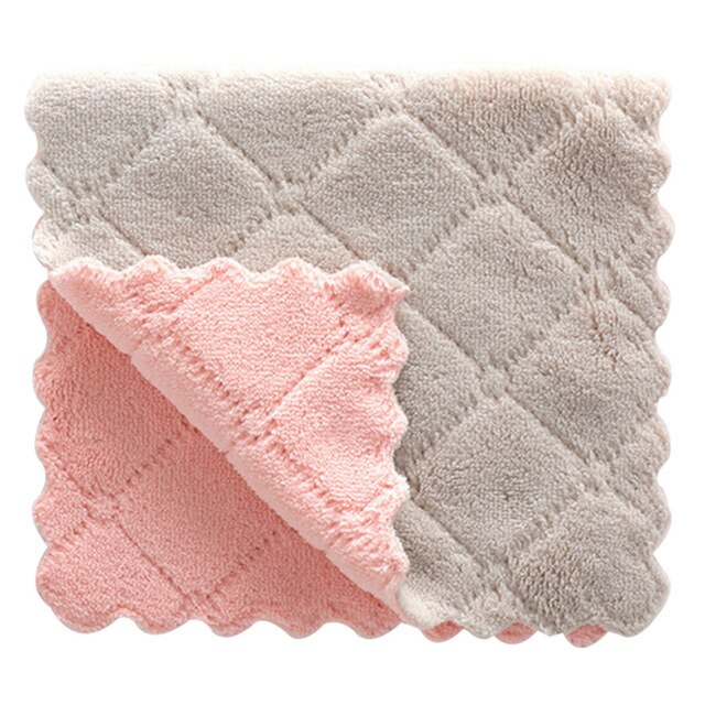 Suef husholdning køkkenhåndklæder absorberende tykkere dobbeltlag mikrofiber tørre bord køkkenhåndklæde rengøring opvask vaskeklud @ 4: B lyserød og grå