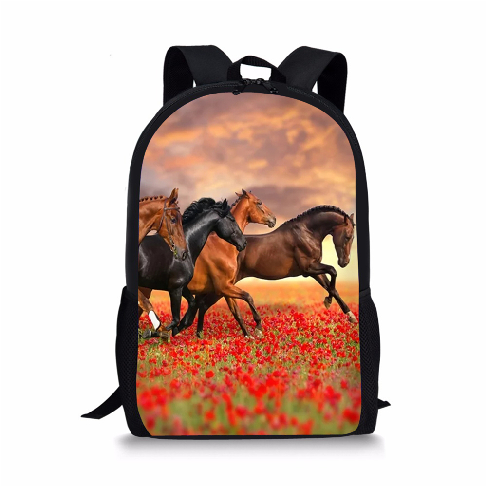 Kids Backpack Flower Horse Prints Pattern Children&#39;s School Bags Cute Toddler Book Bags Women&#39;s Travel Backpack