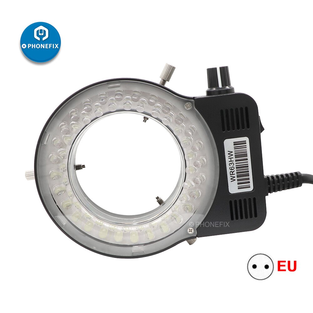 56 LED Microscope Ring Light Illuminator Lamp Industrial Microscope Camera Light Source 100-240V For Microscope Circle Light: Black EU Plug