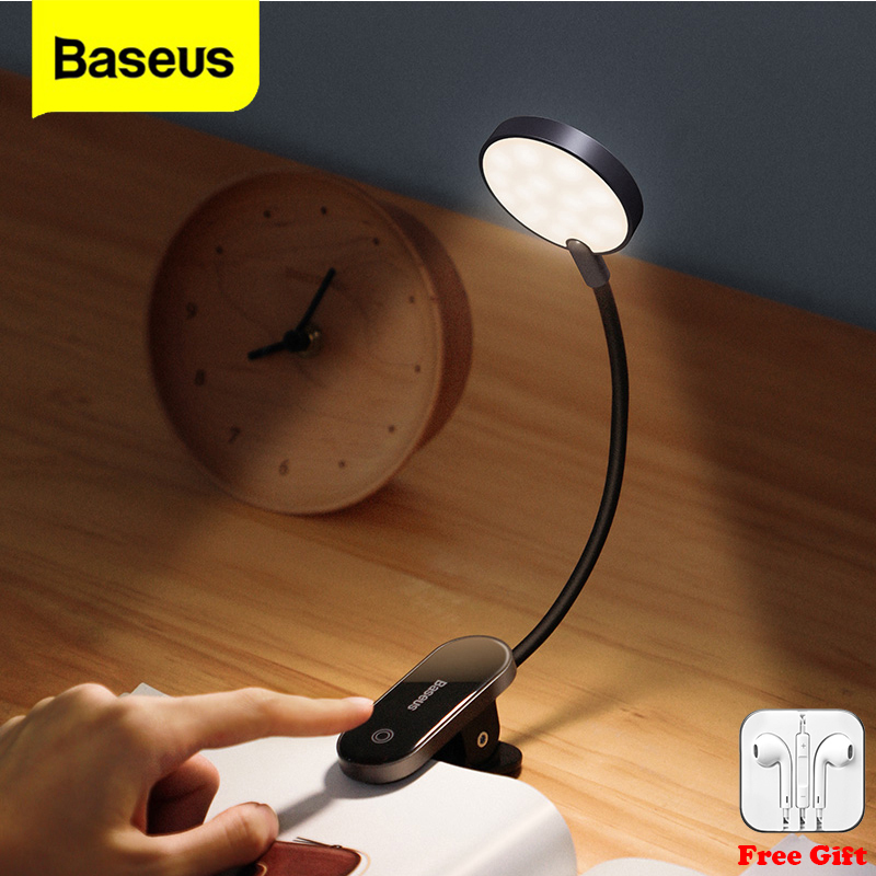 Baseus Usb Oplaadbare Leeslamp Led Clip Tafellamp Traploos Dimbare Draadloze Bureaulamp Touch Led Nachtlampje Laptop Lamp