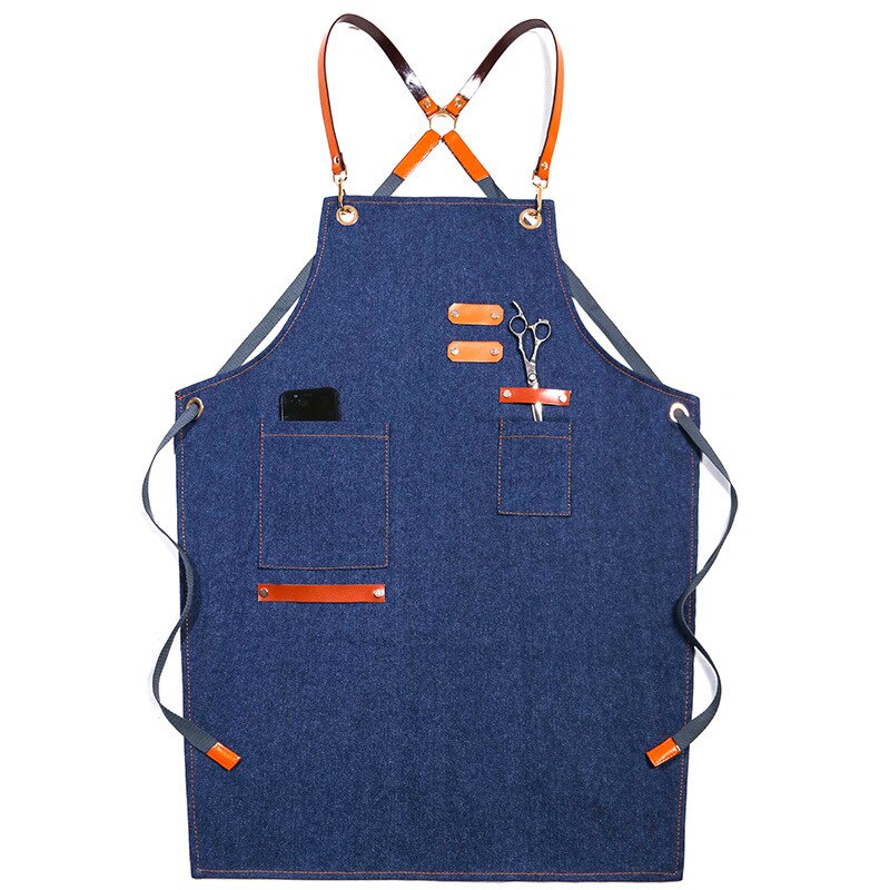 Solid Denim Pocket Bibs House Cleaning Working Coffee Pinafore Canvas Apron Kitchen Accessories Shop Cooking Baking Accessories: 2WQ-46451-004