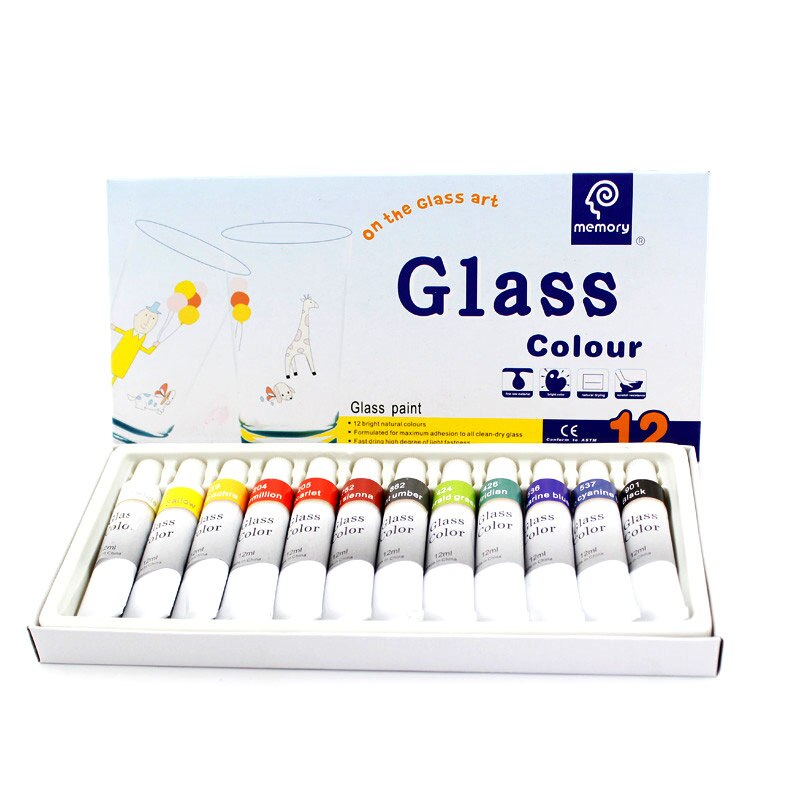 12 farben 12ML Rohr Acryl Farbe einstellen farbe Nagel glas Kunst Malerei malen für glas Zeichnung Werkzeuge Für freundlicher DIY Wasser-beständig