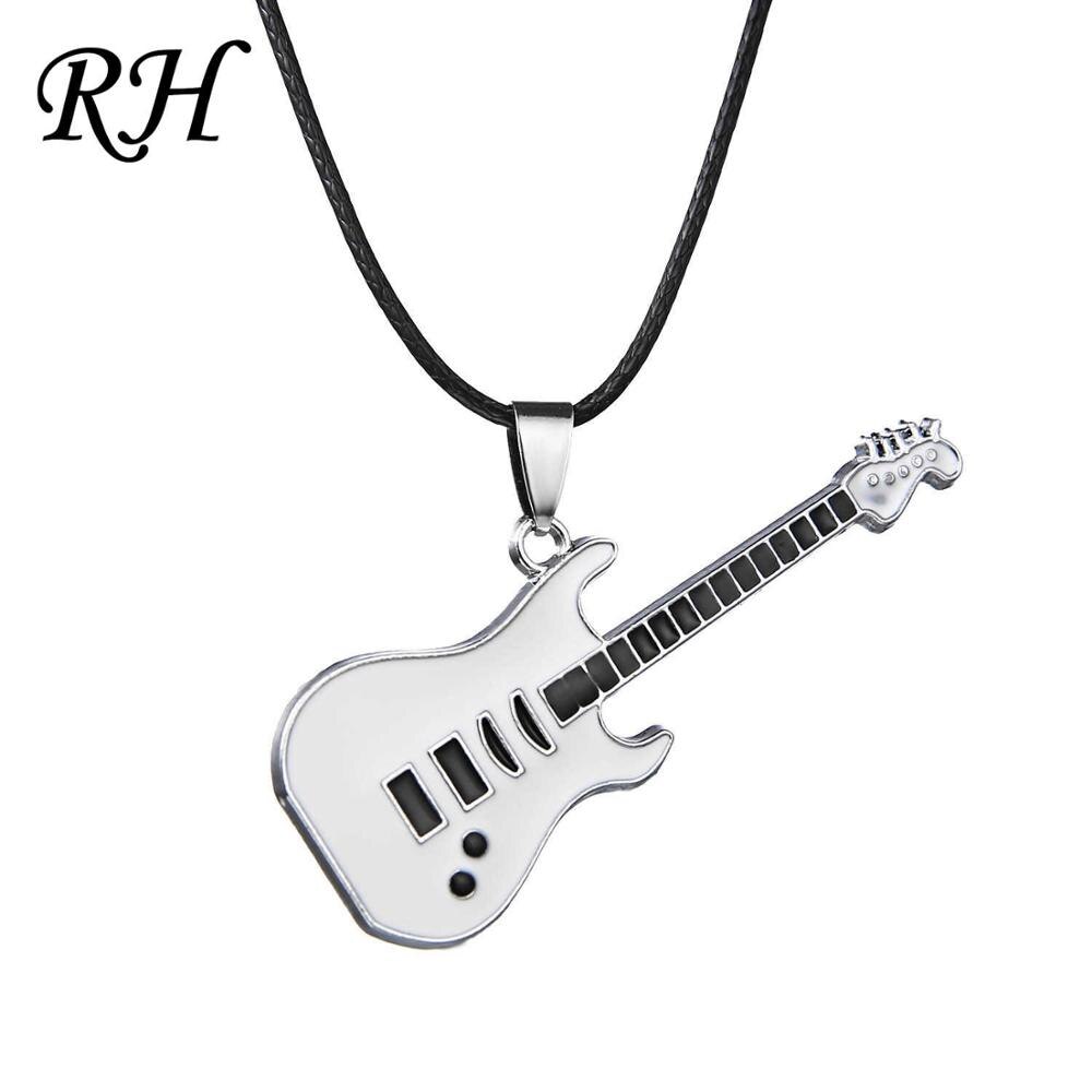 Edelstahl Gitarre Halsketten punk rock Halskette Anhänger Ketten Zubehör Musik Schmuck instrumente Choker: White
