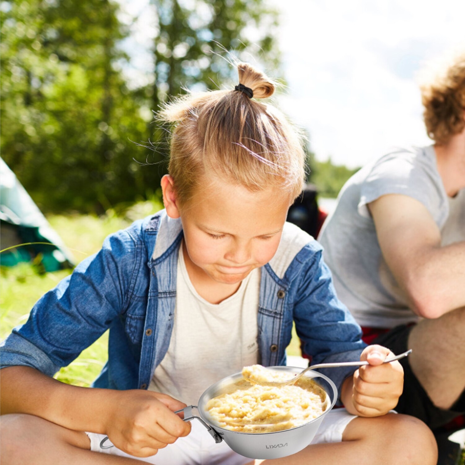 Bol de titanio Lixada con asa plegable, utensilios de cocina al aire libre para acampar, senderismo, mochilero, equipo de Picnic, Campamento, estufa de Camping