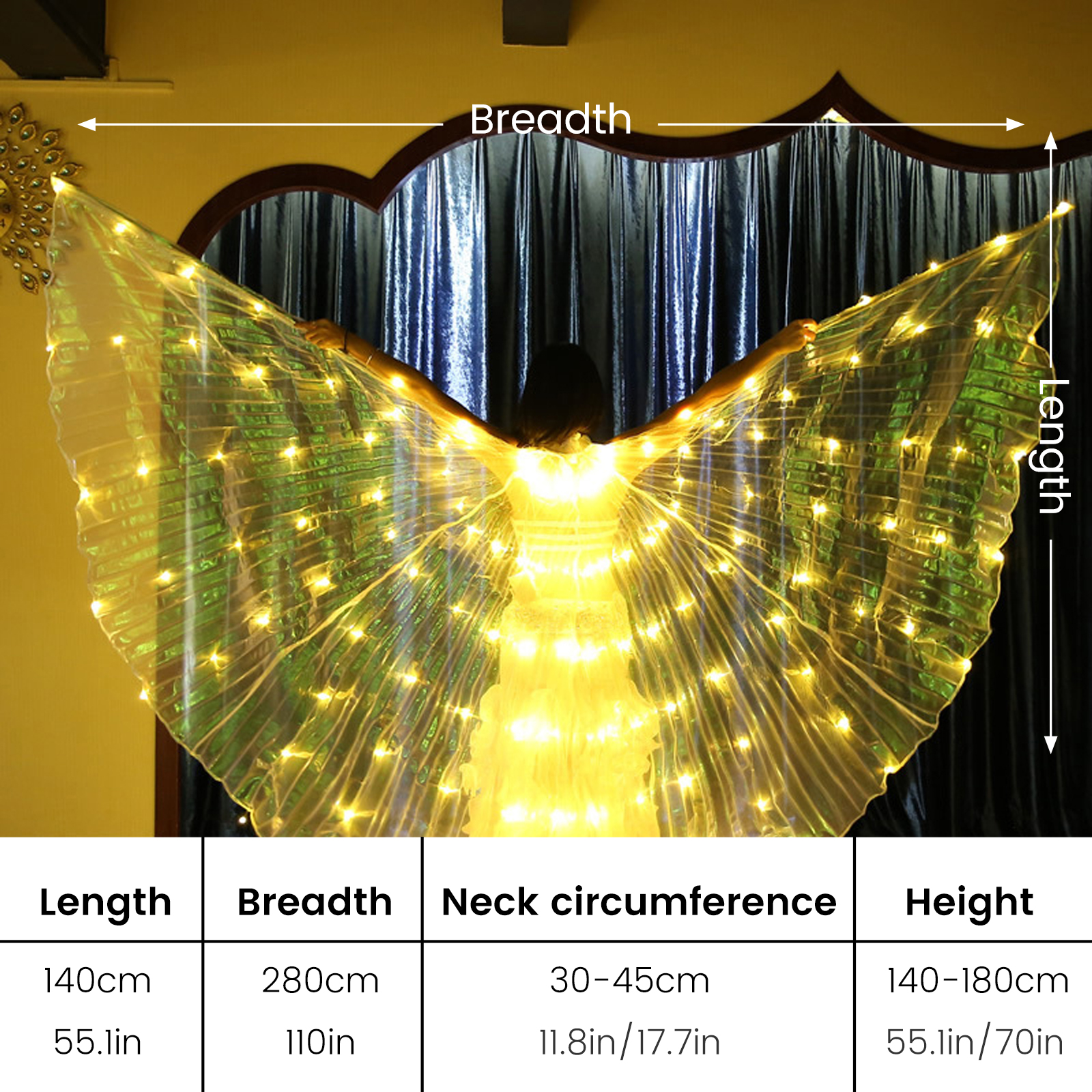 LED ist FlüGel - Leuchtendes Kostüm - Bauchredner SchmetterlingsflüGel mit Stöcken: Fluoreszenzgelb