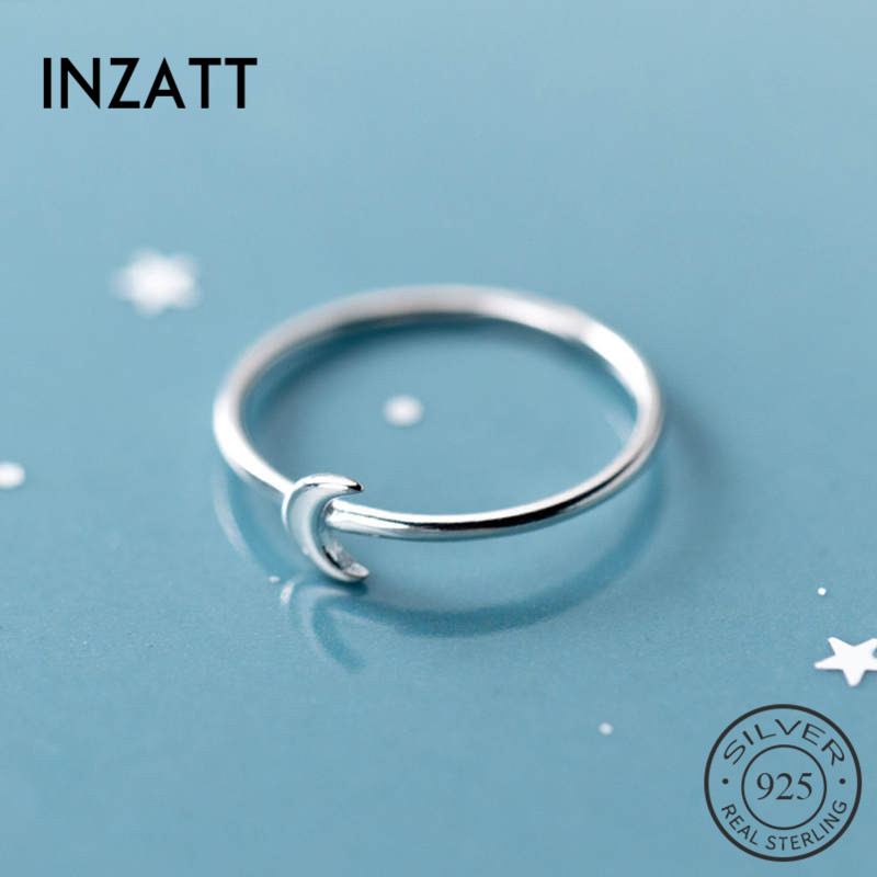 INZATT Real 925 Sterling Silver Minimalist Moon Ring For Women Party Cute Fine Jewelry Accessories Birthday