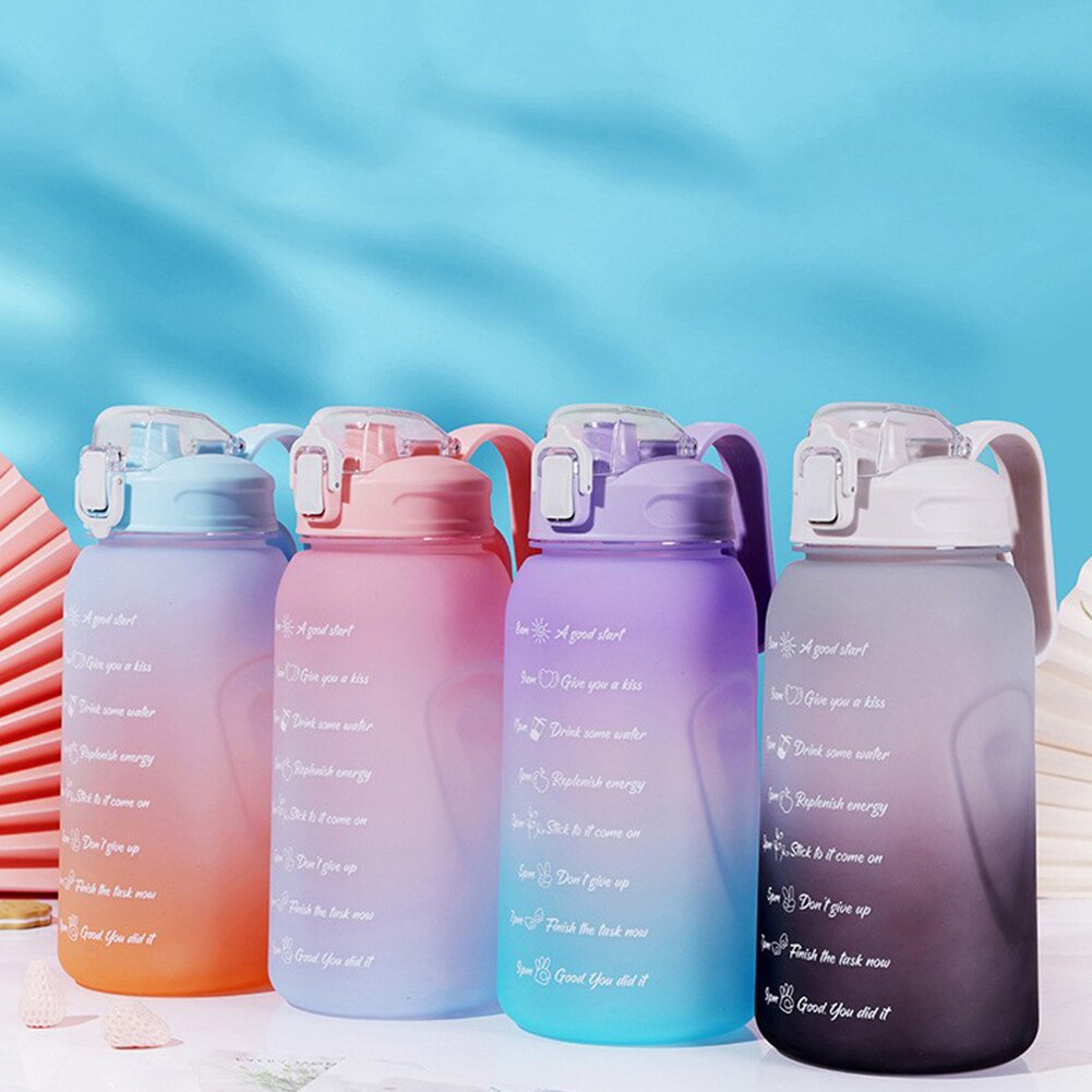 2 Liter Water Fles Met Stro Grote Capaciteit Tritan Bpa Gratis Motievencitaat Tijd Marker Fitness Kannen