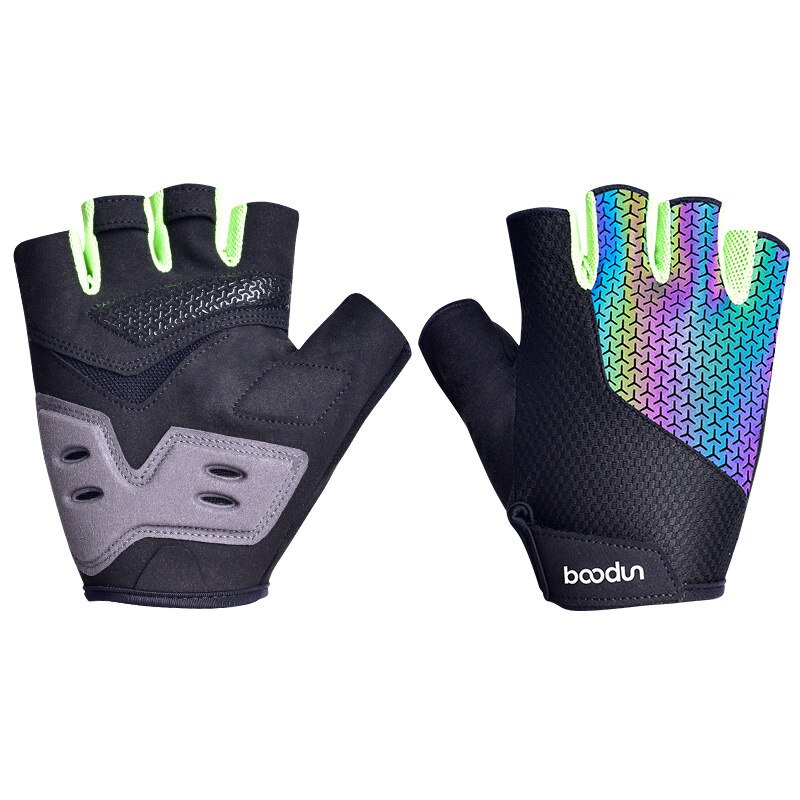 Boodun Summer Colorful Men Women Cycling Gloves Half Finger MTB Gloves Shockproof Breathable Road Mountain Bike Bicycle Gloves: Green / XL