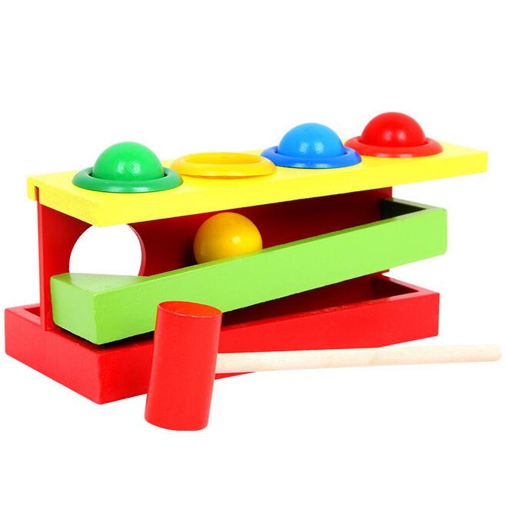 Træ matchende farve bunke hånd hammer kugle kasse legetøj forældre-barn interaktivt legetøj tidlig læring uddannelsesmæssige baby legetøj: Rød