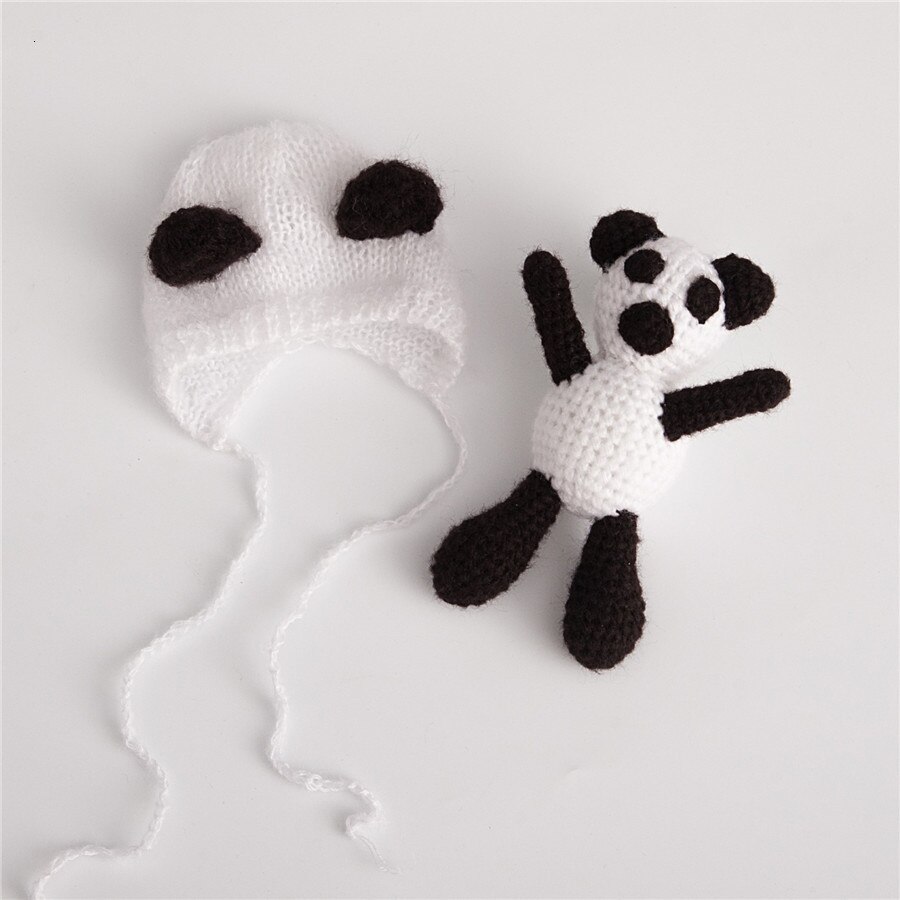 Baby Beanies Mohair Knit Panda Hat Doll Set Baby Props For Photography Born Studio Shooting Set Newborn Photo Fotografia: Default Title