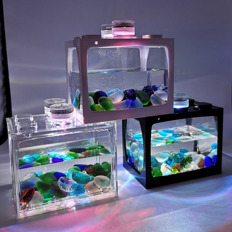 Small aquarium ecological tank micro landscape Mini Aquarium Tropical fish aquarium with LED light fish aquarium