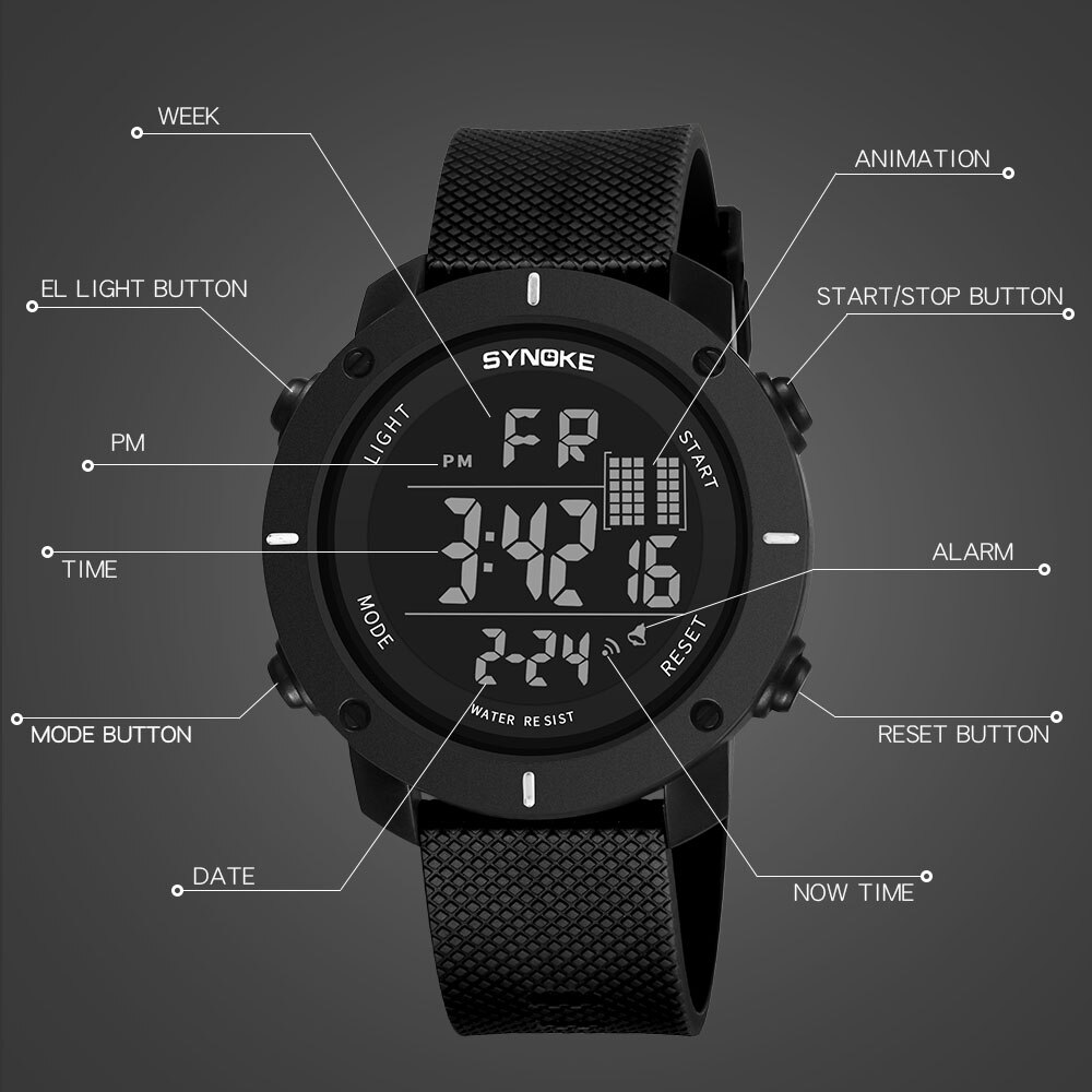 Synoke Horloge Mannen Digitale Horloges Casual Waterdichte Led Horloge Wekker Relogio Masculino Mannen Horloges Reloj Hombre