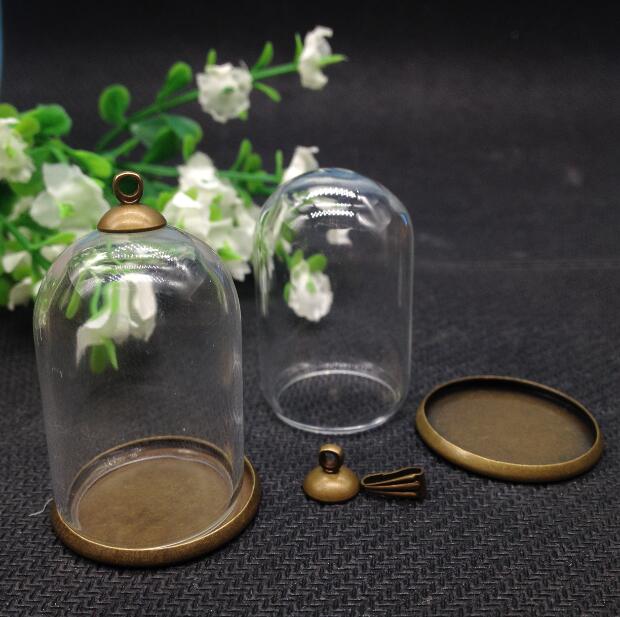10 satz/lot -- 25*38mm vakuumglocke form rohr klarglas blase flasche & tray & top-stecker -- für DIY halskette zubehör finden