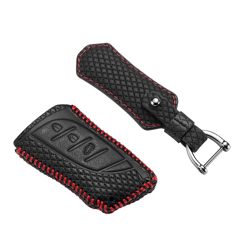 luckeasy car key cover for lexus LC LS ES Case Remote Keys Shell leather key4y: red line 4