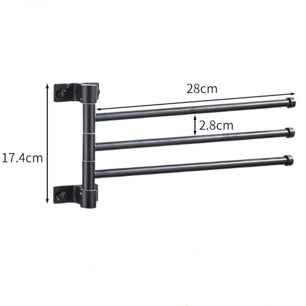 Toallero giratorio para baño, barra de toalla giratoria con soporte de carga fuerte, sin perforaciones, montada en la pared: 3 pole