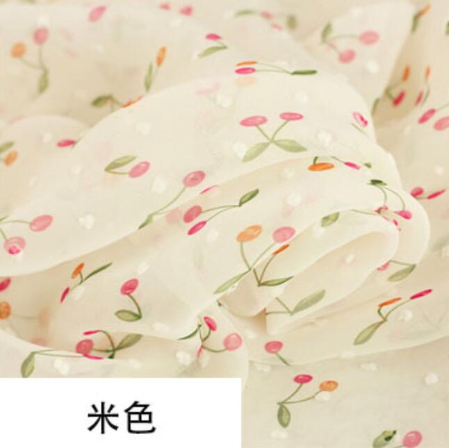 Cosplay Dress Chiffon Swissdot cherry Printed Soft dress fabric swiss dot Tilda craft fabric dress material: 1 cream beige