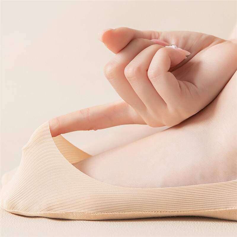 Calcetines invisibles de barco para mujer, medias finas de seda de hielo, boca poco profunda, parte inferior de algodón, sin Talón de deslizamiento, 5 pares