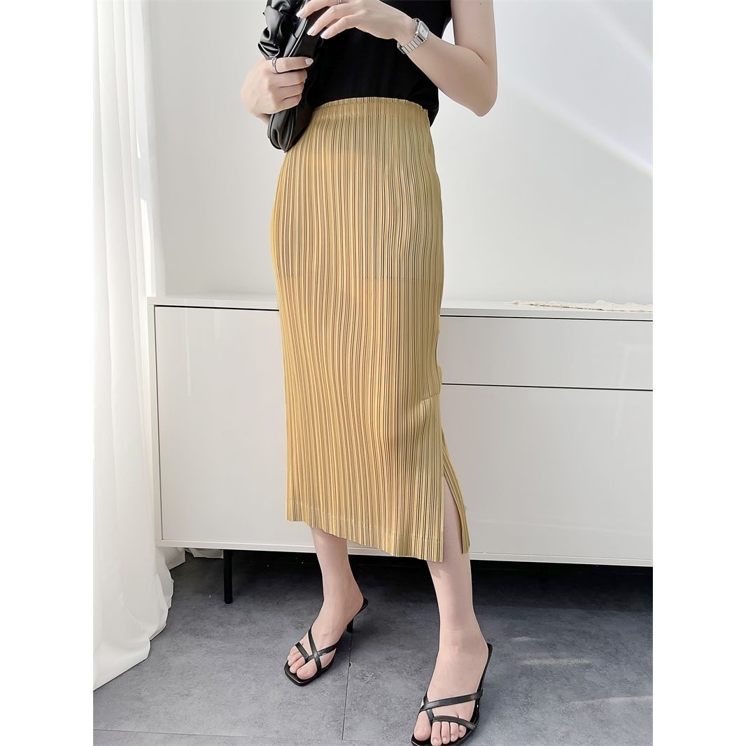 Falda plisada de media pantorrilla para mujer, informal, suelta, Color sólido, elegancia de oficina, estilo coreano, primavera y verano: COFFEE