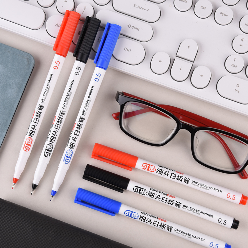 Droog uitwisbare whiteboard-markers - fijne punt 0,5 mm fijne punt, uitwisbare pennen voor kinderen, leraren, kantoor, whiteboard (zwart/rood/blauw)