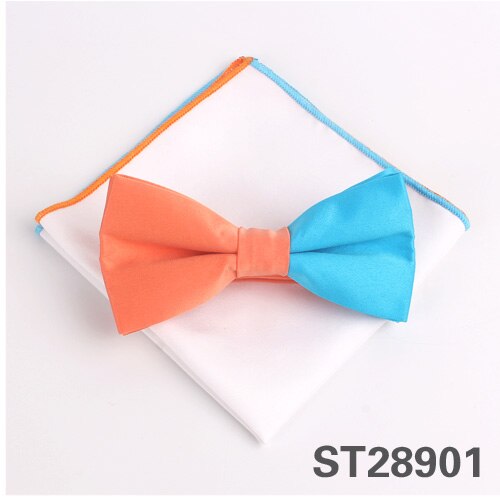 Solid Bowtie and Pocket Square Set Patchwork Bow Tie Suits Hanky Sets For Men Adult Ties Handkerchiefs Towels Scarves: ST28902