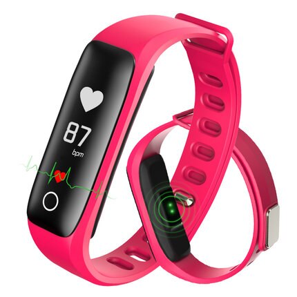 Blodtrycksmätare vattentät blodtrycksmätare puls sömn fitness sportarmband smart app armband smartband arm: Rosröd