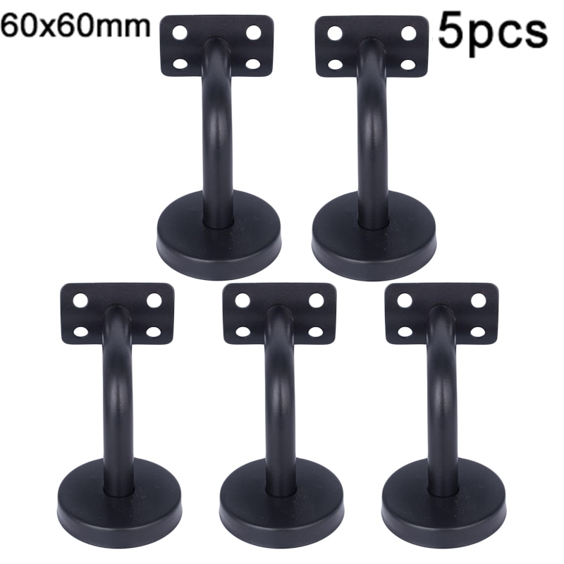 5pcs/Set Curved Handrail Brackets Stainless Steele Stair Wall Mount Black Handle