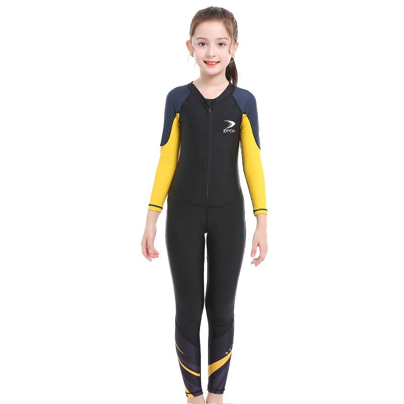 Kids Quick-Dry Nylon Keep Warm One-piece Long Sleeves UV Protection Swimwear RashGuard Girl Boy Scuba Neoprene WetSuit DivngSuit: Black / XS