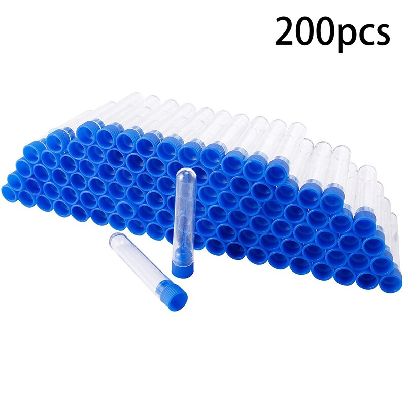 Tubos de prueba de plástico transparente 200 Uds con tapas de rosca azules, tapas de presión de botellas de contenedores de muestra 12X60mm