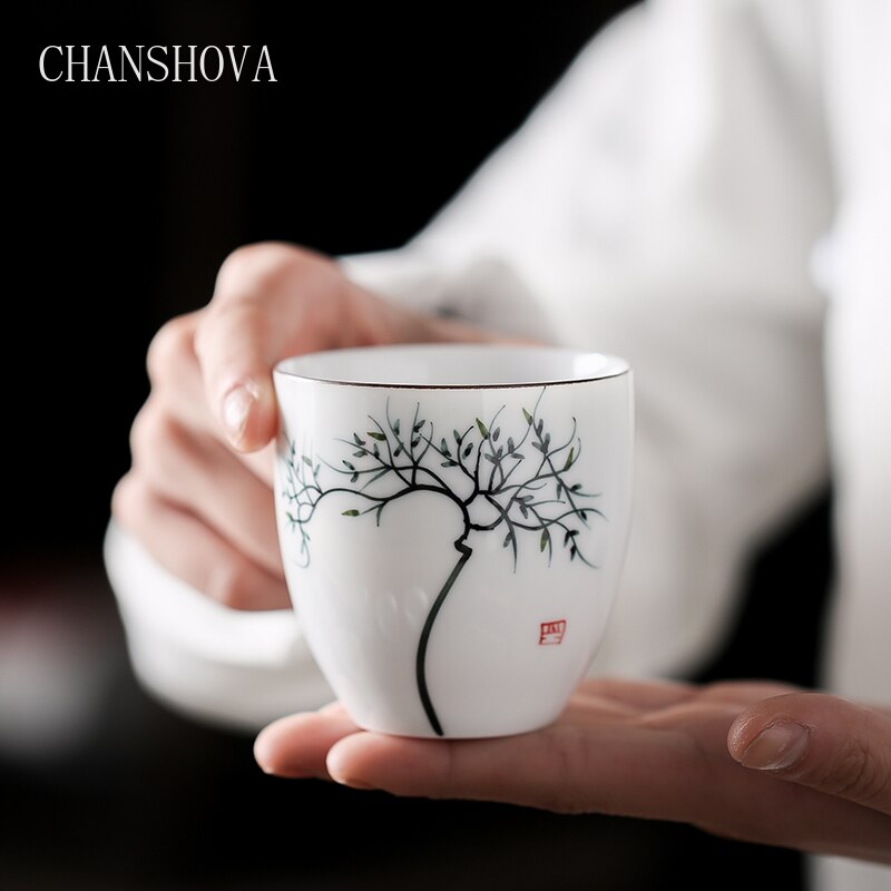Chanshova tradicional estilo chinês 150ml sob vitrificado mão desenhada padrão cerâmica xícara de chá porcelana porcelana café copos g001
