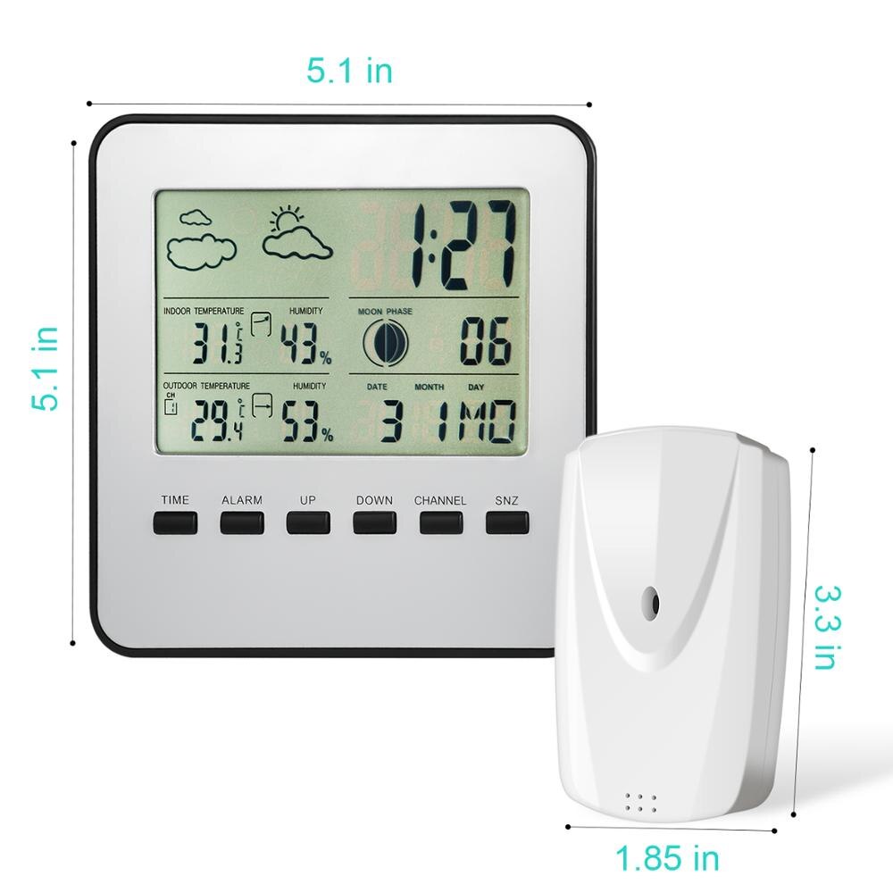 AMIR Digital Temperature Thermometer Weather Station Temperature Humidity Monitor with Clock Date and Moon Phase Remote Sensor