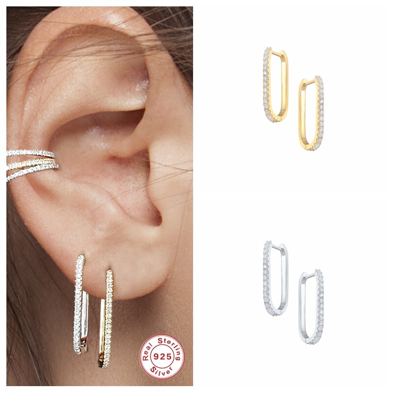 Pendientes de aro grandes en forma de U para Mujer, aretes de Plata de Ley 925 de cristal colorido, joyería de boda