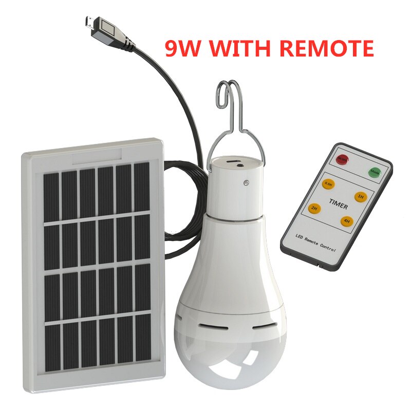 Solar- Fernbedienung LED Licht Solar- Lampe Lampe Wasserdichte Tafel Notfall Kunststoff Birne Haken Zelt Laterne draussen drinnen: 9W mit Fernbedienung