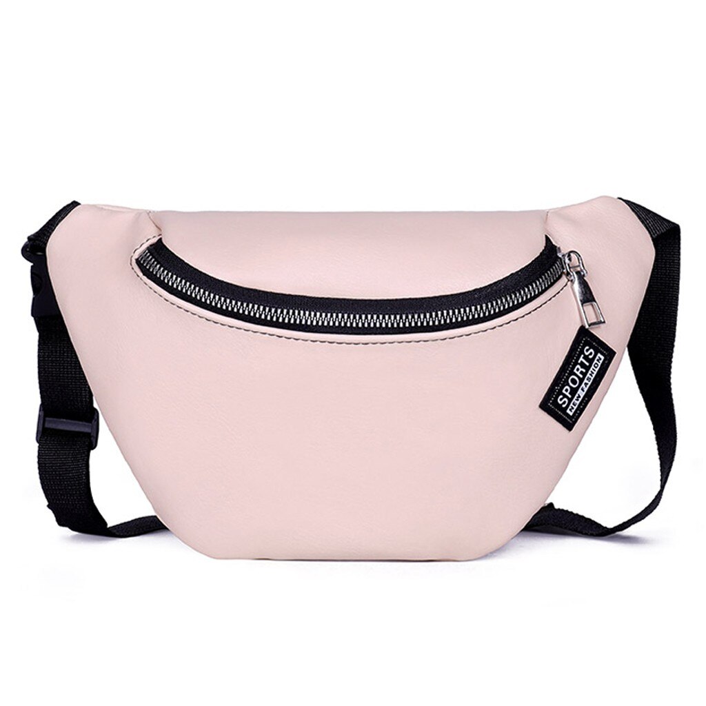 Womens Waist Bag Fanny Pack Solid PU Bag Belt Purse Chains Female Zipper Small Purse Phone Key Pouch Chest Bag