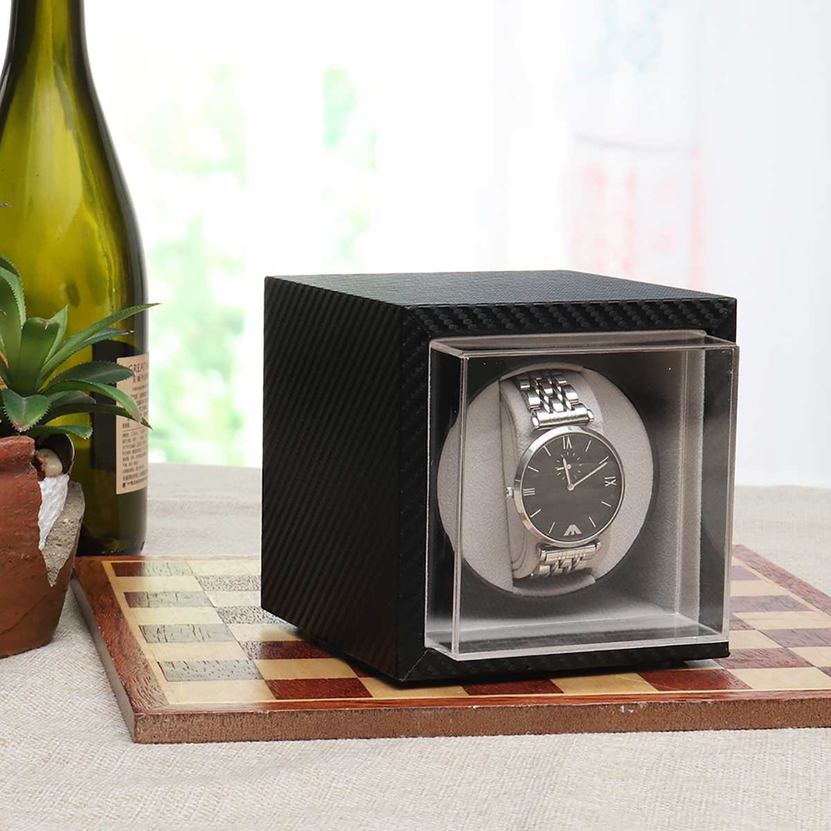 Automatic Watch Winder Case Mute Motor Carbon Fiber Watches Display Box Storage Watches Accessories Collection Box Organizer