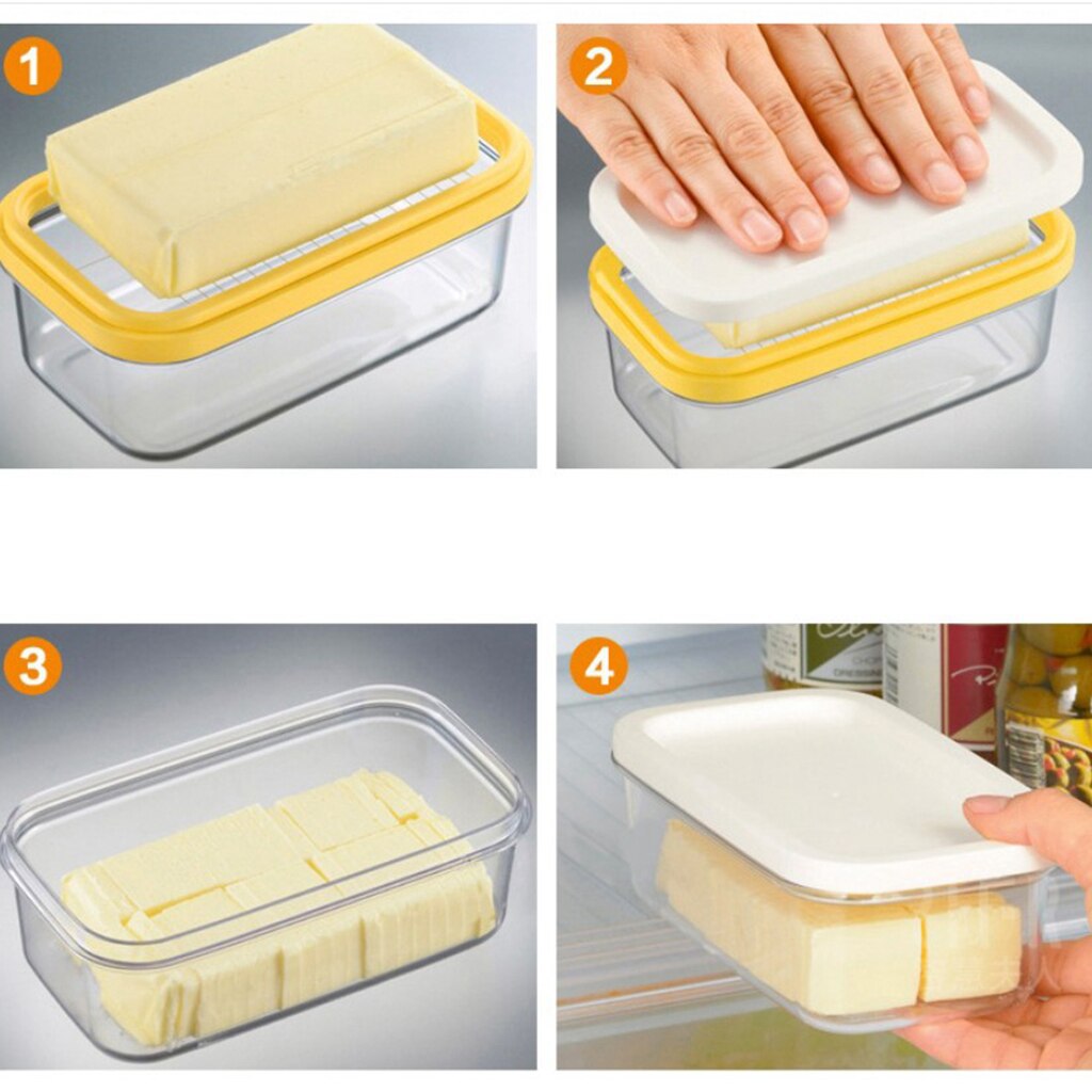 Smörfat i plast med lock , 2 in 1 smörbehållare smörform med skivare