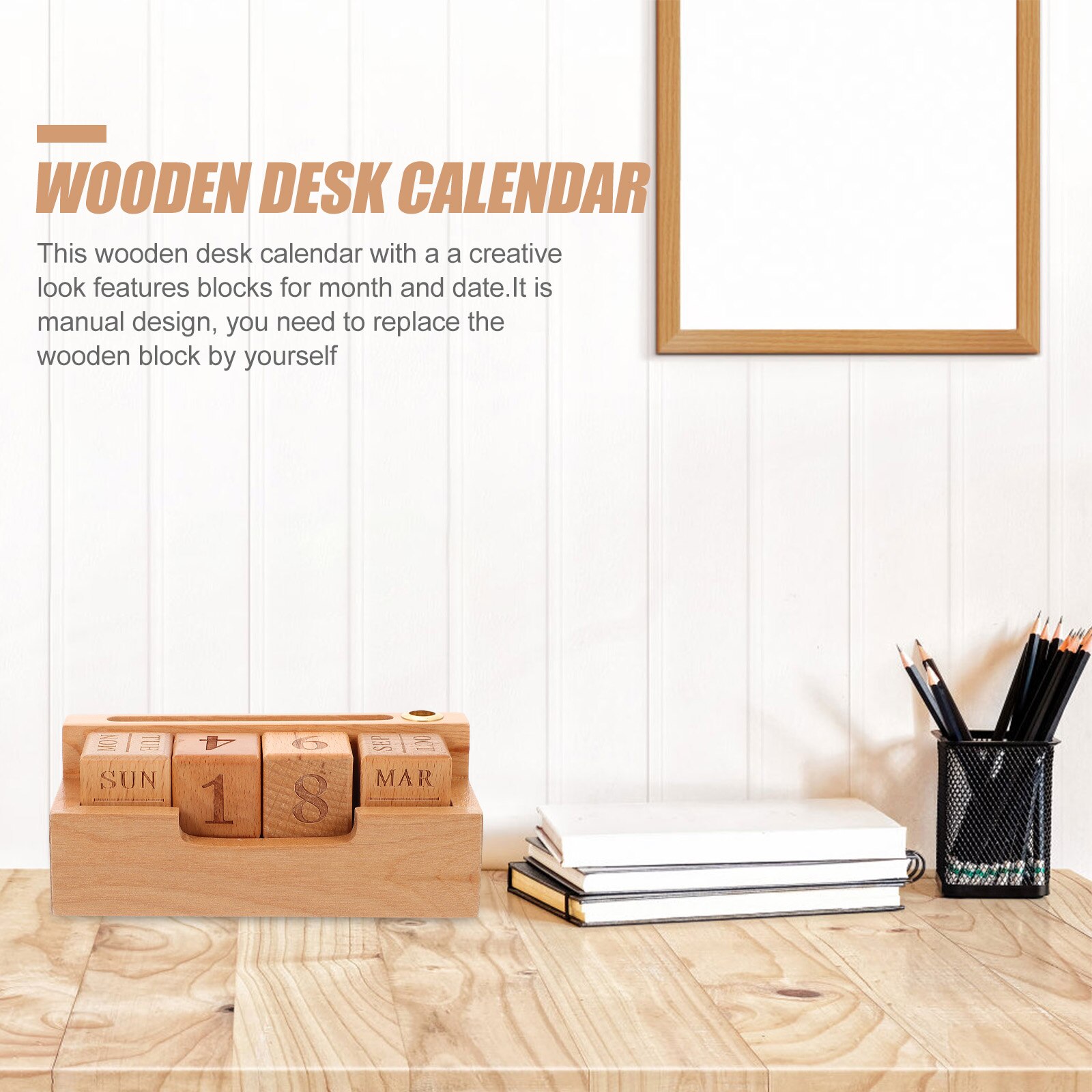 Calendrier anglais en bois perpétuel pour la maison, fourniture de bureau